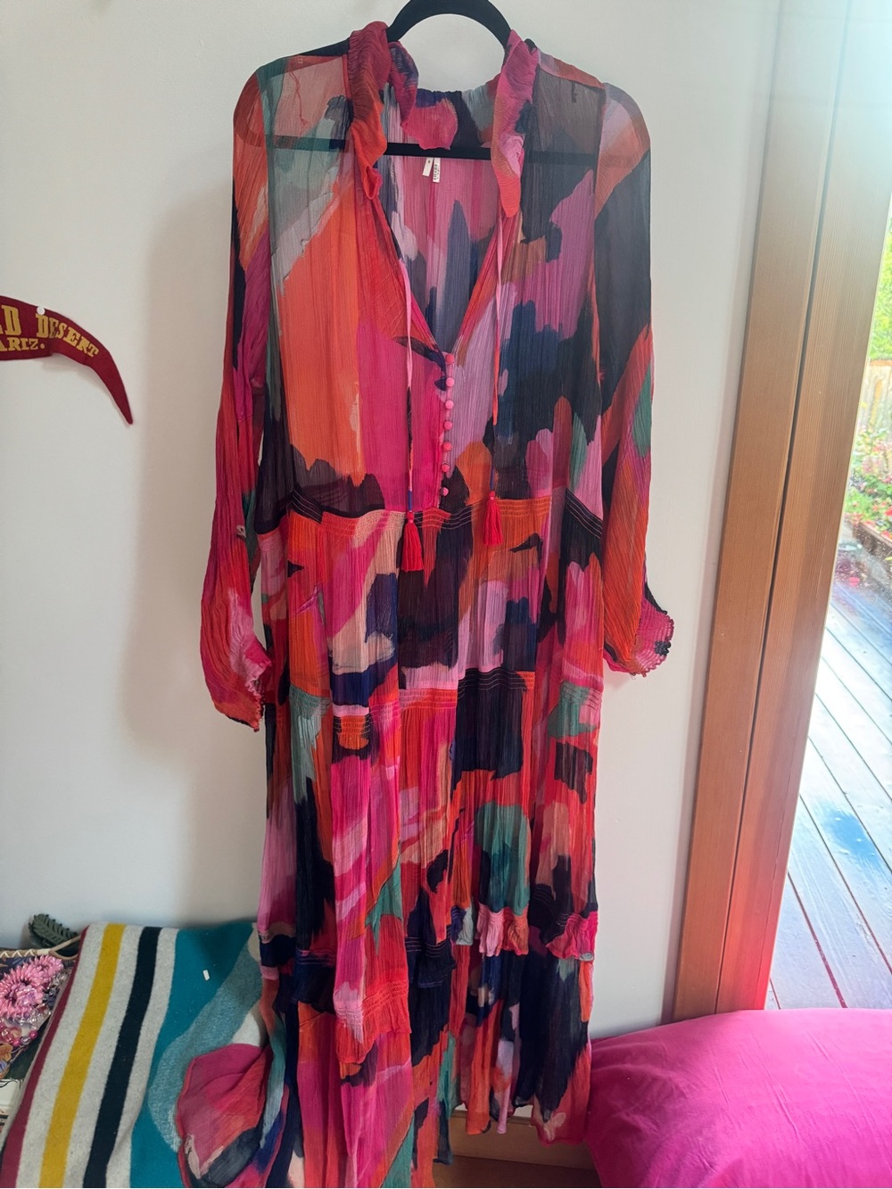 Anthropologie Abstract Brushstroke Maxi Dress in Red, Pink & Blue - Picture 4 of 4